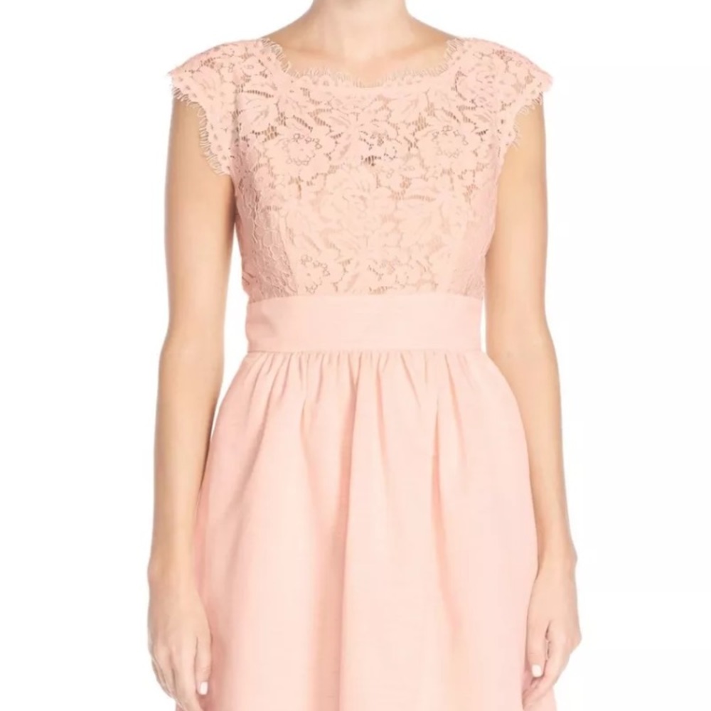 Eliza J Lace Faille Cap Sleeve Dress Lace Pink Blush Petite 12P 14P NWT Wedding - Picture 4 of 9